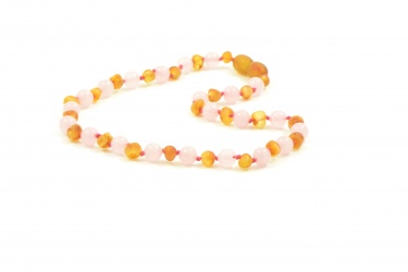 Unpolished Honey Amber and Rose Quartz Necklace